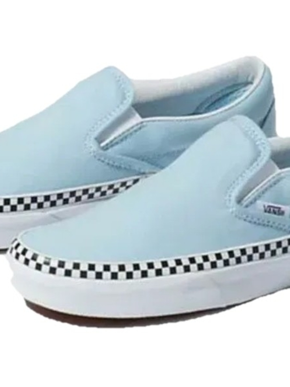 Vans Slip-On Sneakers in Light Blue with Black-and-White Checker